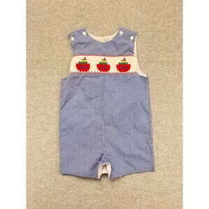 Velani Classics Romper Toddler 18M Button Snap Closure‎ Check Emberoidered Blue